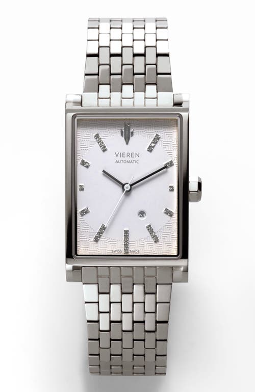 Vieren White Diamond Swiss Automatic Watch In Silver