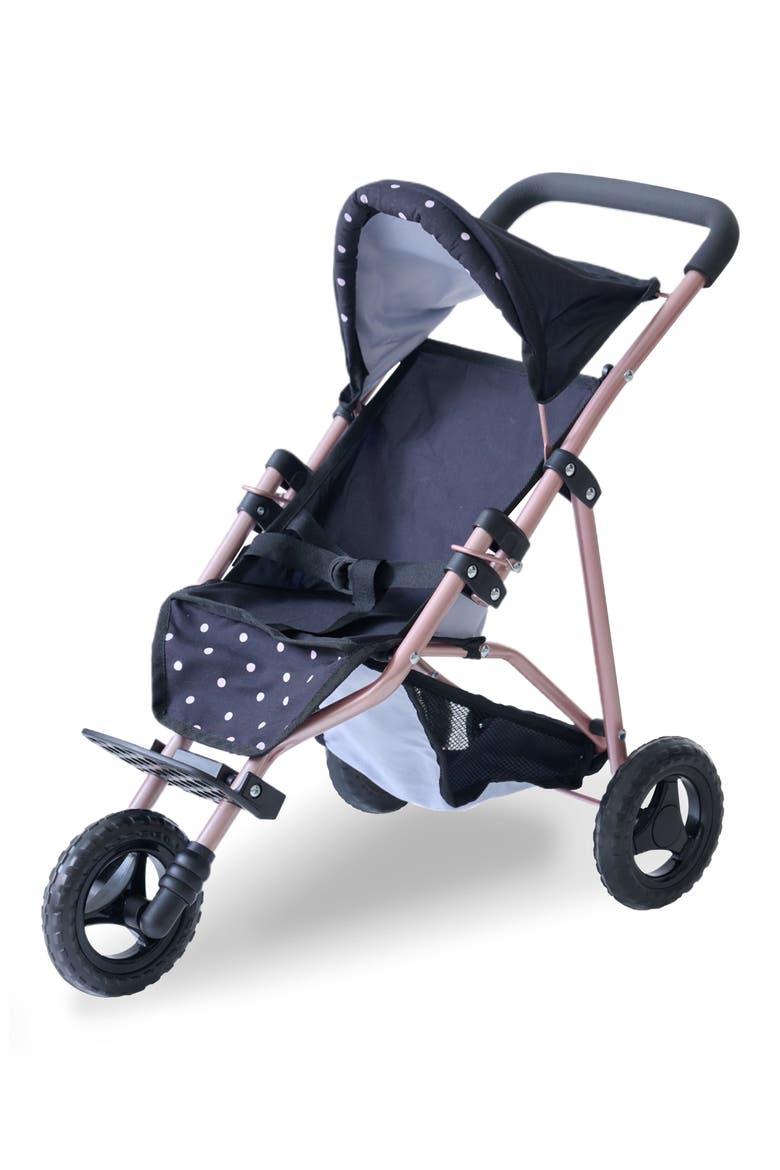 Olivia's Little World Polka Dot Baby Doll Jogging Stroller, Main, color, BLACK