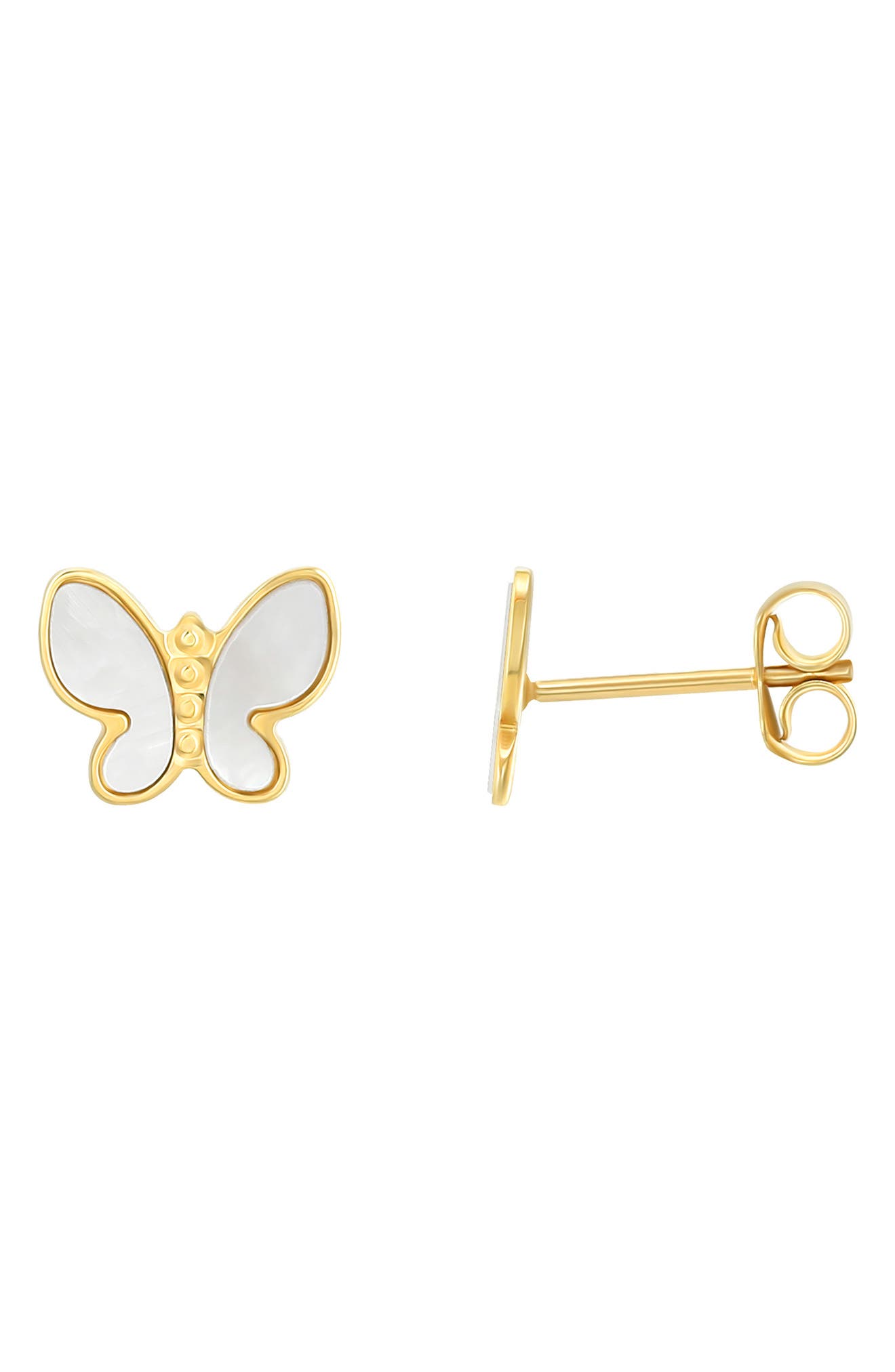 CANDELA JEWELRY 14K Gold Mother of Pearl Butterfly Studs Earrings