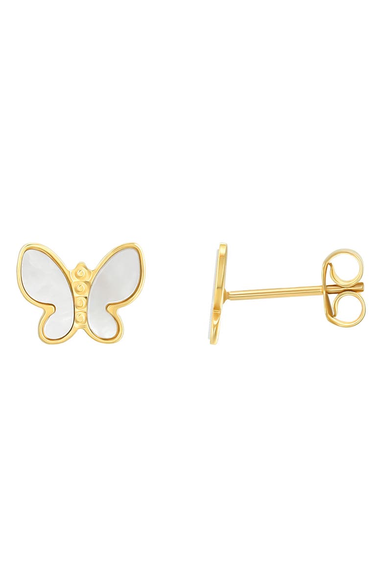 CANDELA JEWELRY 14K Gold Mother of Pearl Butterfly Studs Earrings, Main, color, 