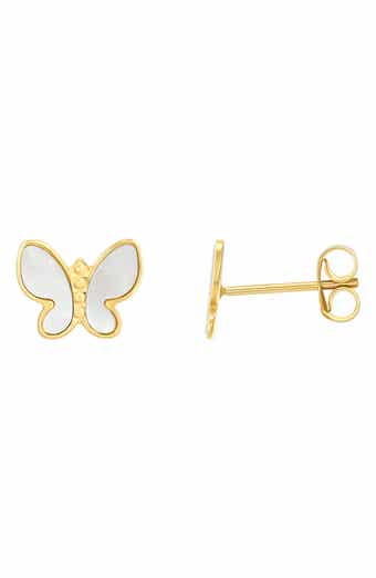 CANDELA JEWELRY 14K Gold Mother of Pearl Butterfly Studs Earrings