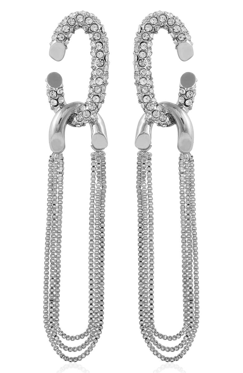 Vince Camuto Pavé Crystal Drop Hoop Earrings, Main, color, Silvertoned