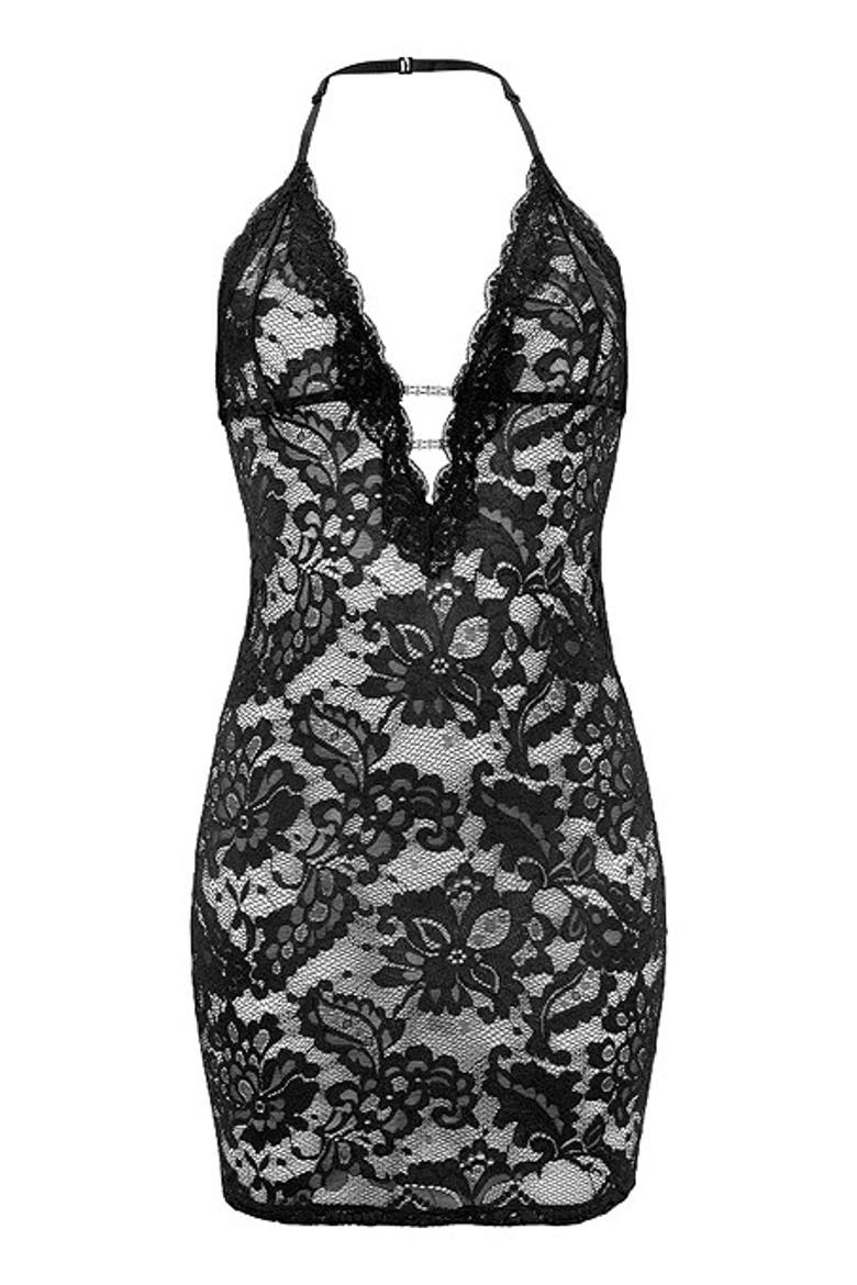 Women's Lace Halter Negligee, Alternate, color, Black