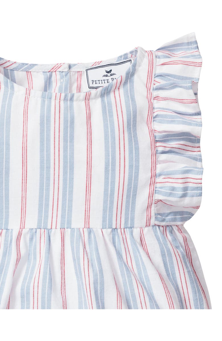 Petite Plume French Stripe Ruffle Trim Cotton Blend One-Piece Pajamas, Alternate, color, 