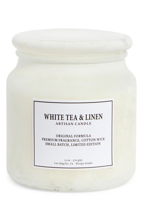 White Tea & Linen Sandblasted Apothecary Jar Candle