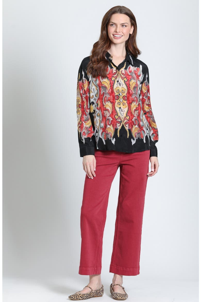Print Roll-Up Sleeve Button-Up Shirt, Alternate, color, CRIMSON/GUILDED ONYX