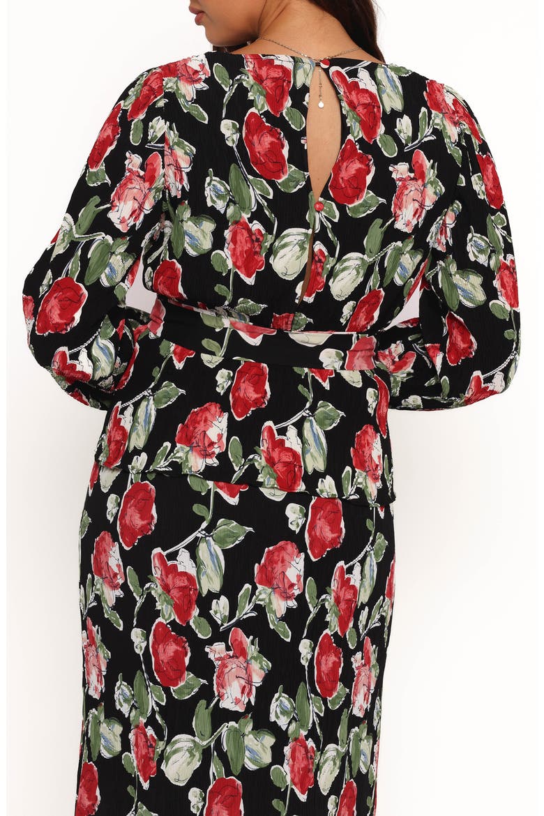 Minelli Floral Long Sleeve Faux Wrap Top, Alternate, color, BLACK ROSE