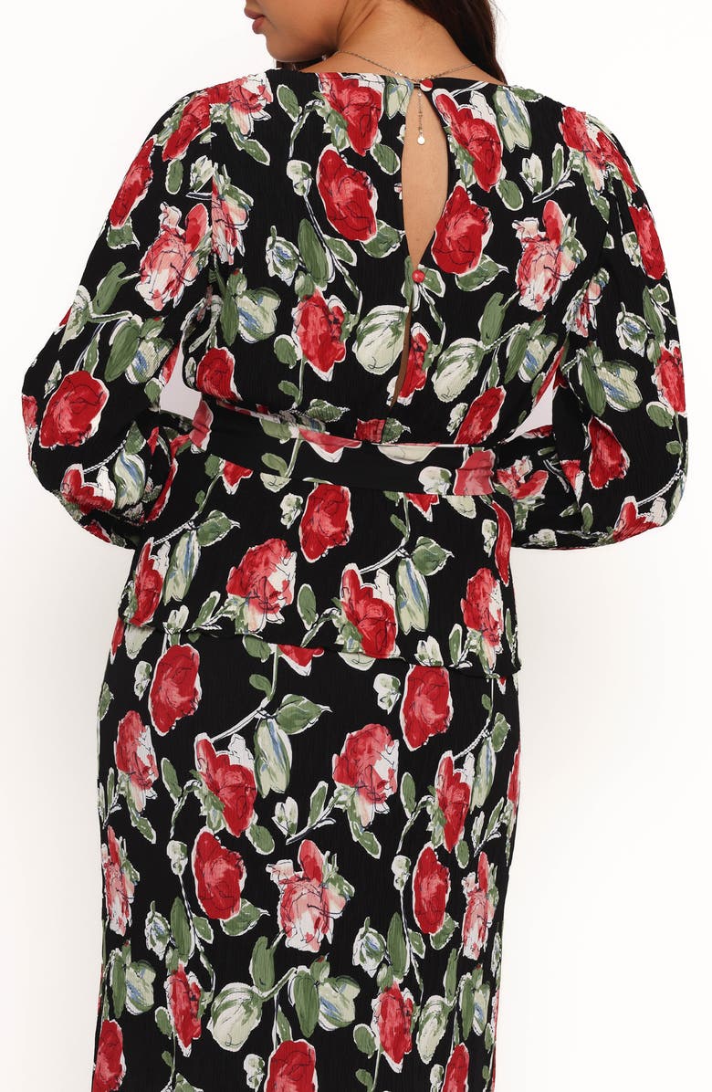 Petal & Pup Minelli Floral Long Sleeve Faux Wrap Top, Alternate, color, Black Rose