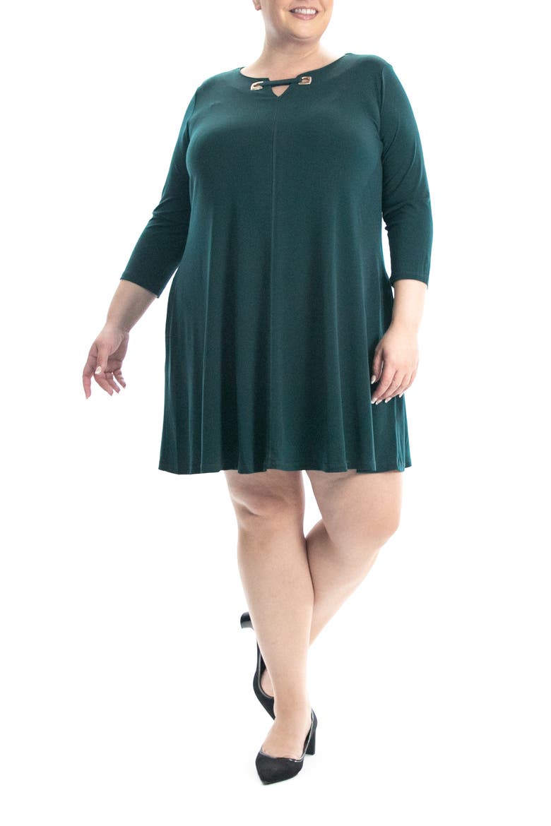 Three-Quarter Sleeve Trapeze Dress, Main, color, RIC PI/GOL