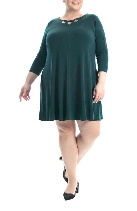 Three-Quarter Sleeve Trapeze Dress (Plus)