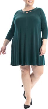 Nina Leonard Three-Quarter Sleeve Trapeze Dress