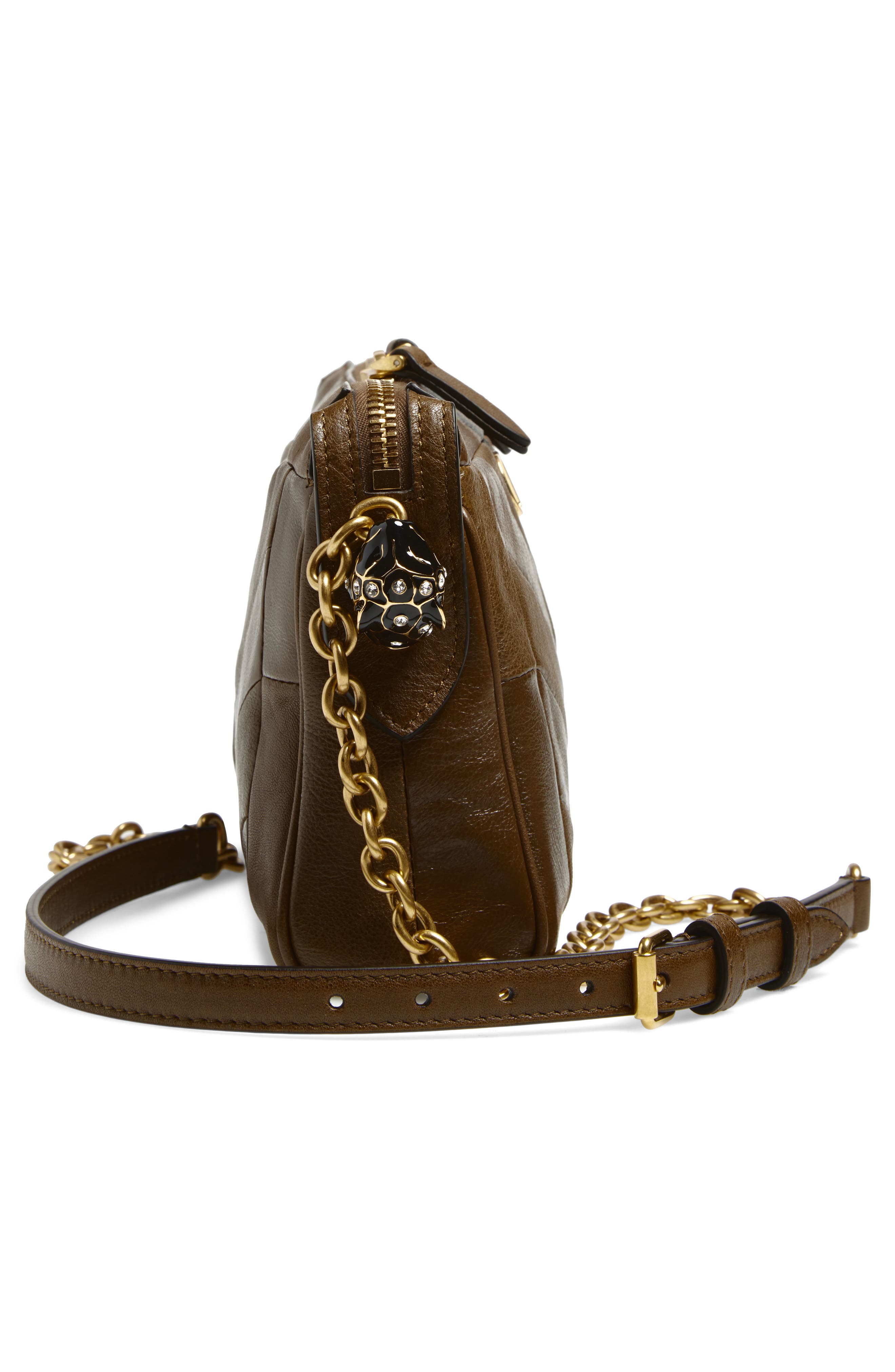 Valentino Garavani Small Panthea Chevron Patchwork Leather Shoulder Bag, Alternate, color, Dark Brown