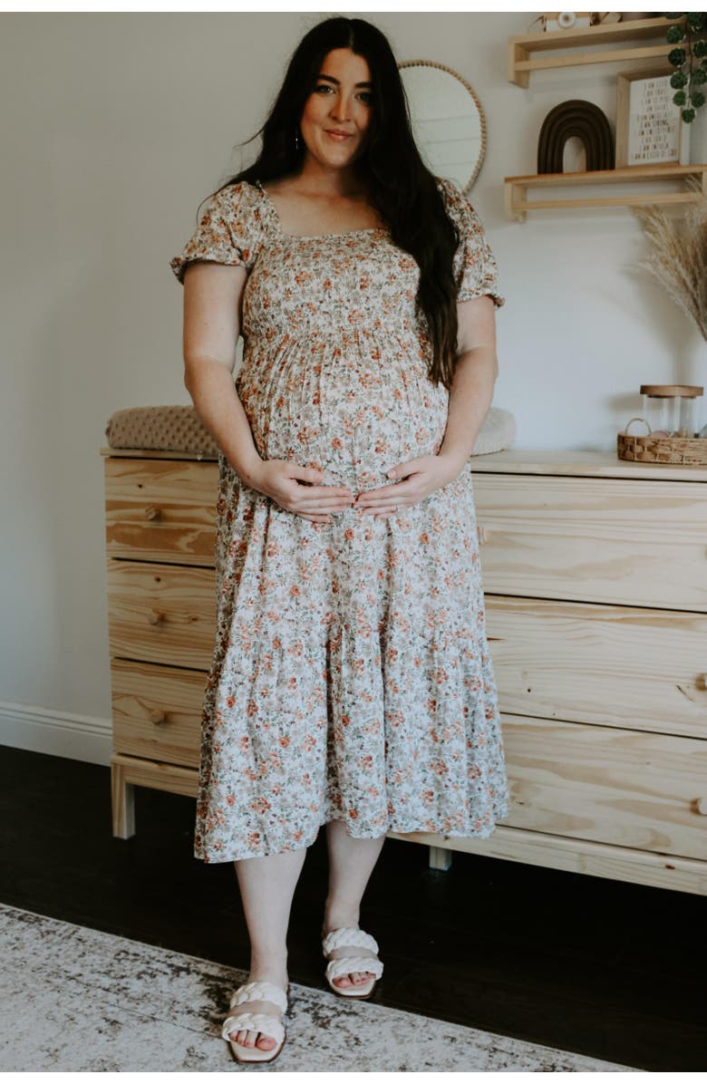 PinkBlush Floral Smocked Puff Sleeve Midi Dress, Alternate, color, 