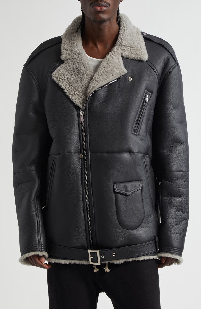 Rick Owens Jumbo Luke Stooges Leather & Genuine Shearling Jacket, Main, color, 