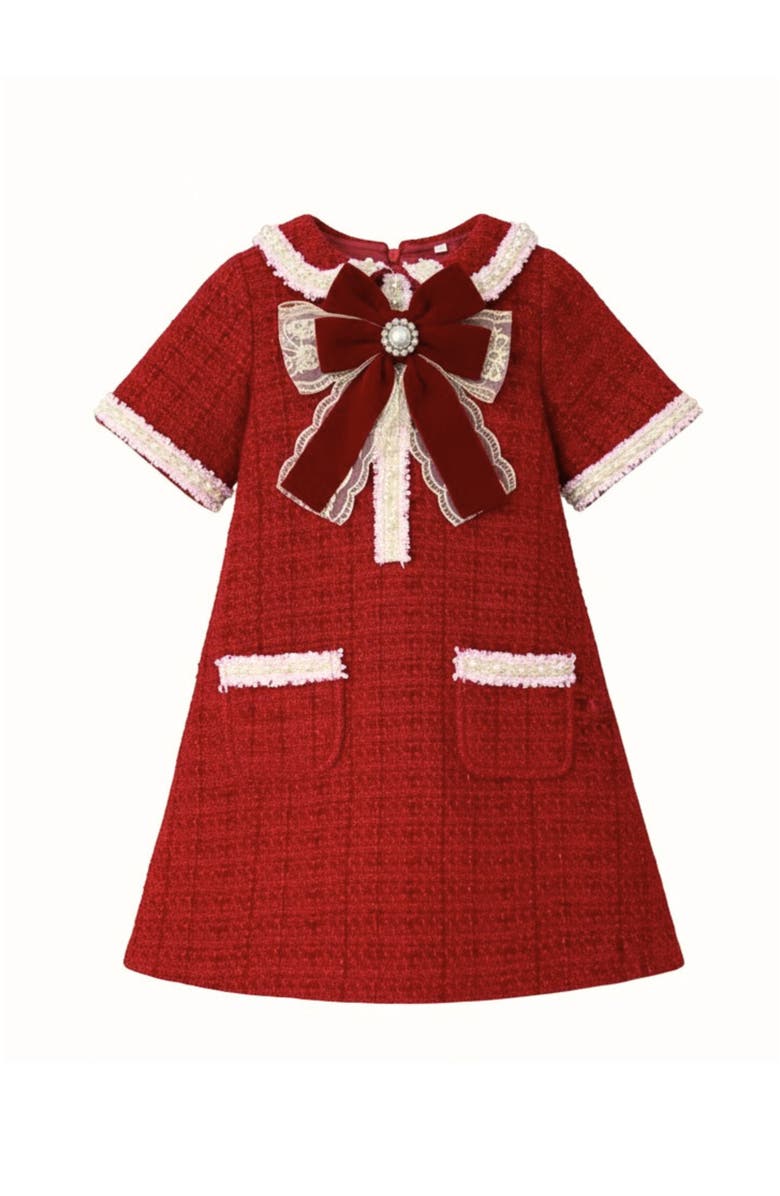 Mia Belle Girls Cozy Meets Chic Tweed Dress, Main, color, Burgundy