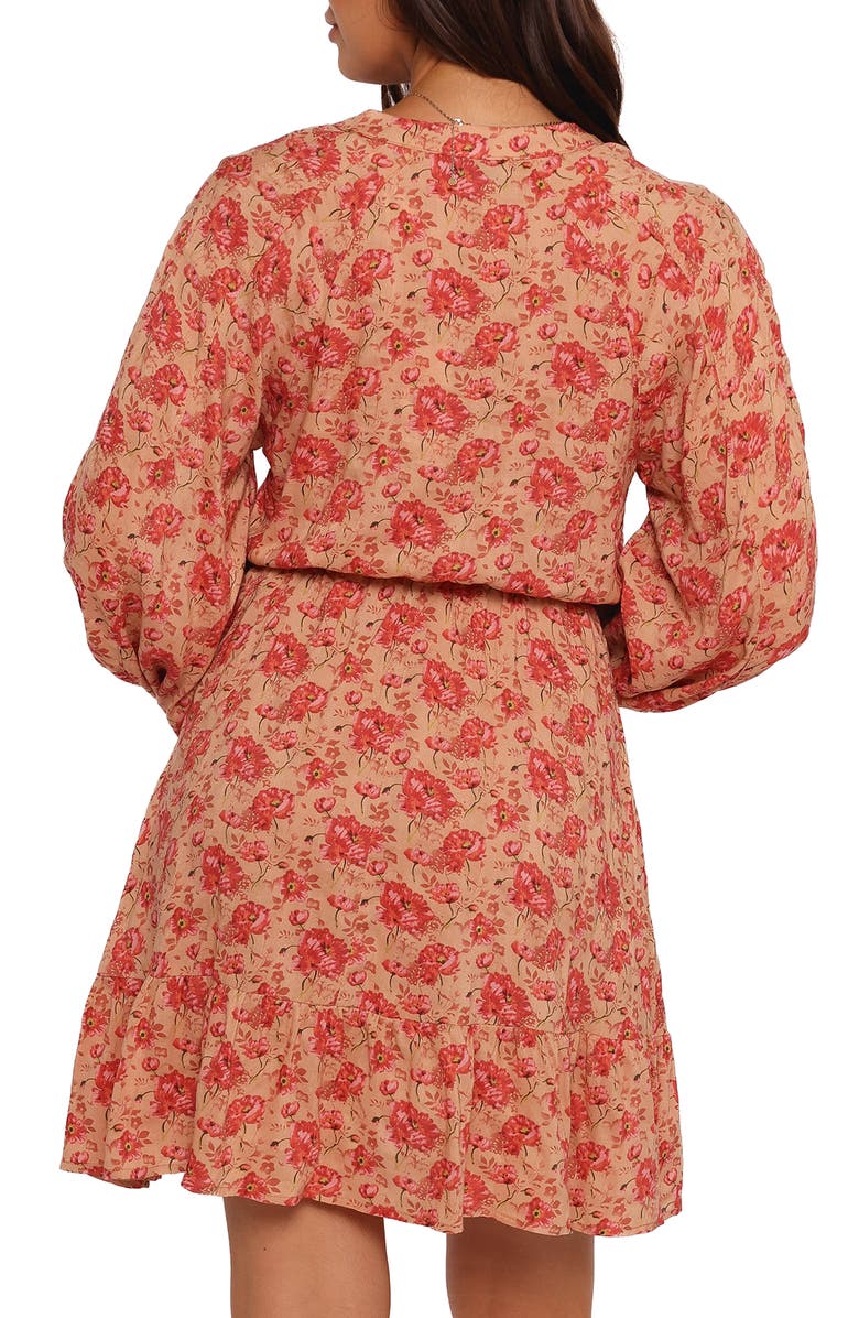 Petal & Pup Marti Floral Long Sleeve Minidress, Alternate, color, Tan Floral