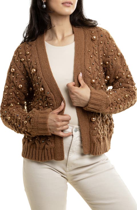 Faux Pearl Knit Cardigan