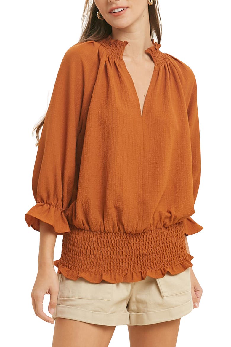 Textured Smocked Ruffle Top, Main, color, GUCCI