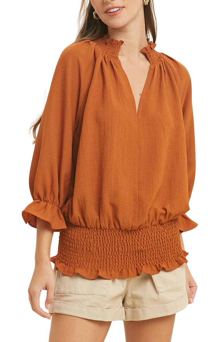 WISHLIST Textured Smocked Ruffle Top, Main, color, Gucci