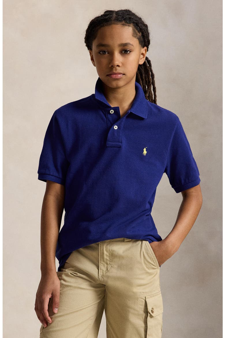 Kids' Solid Cotton Piqué Knit Polo, Alternate, color, BLUE