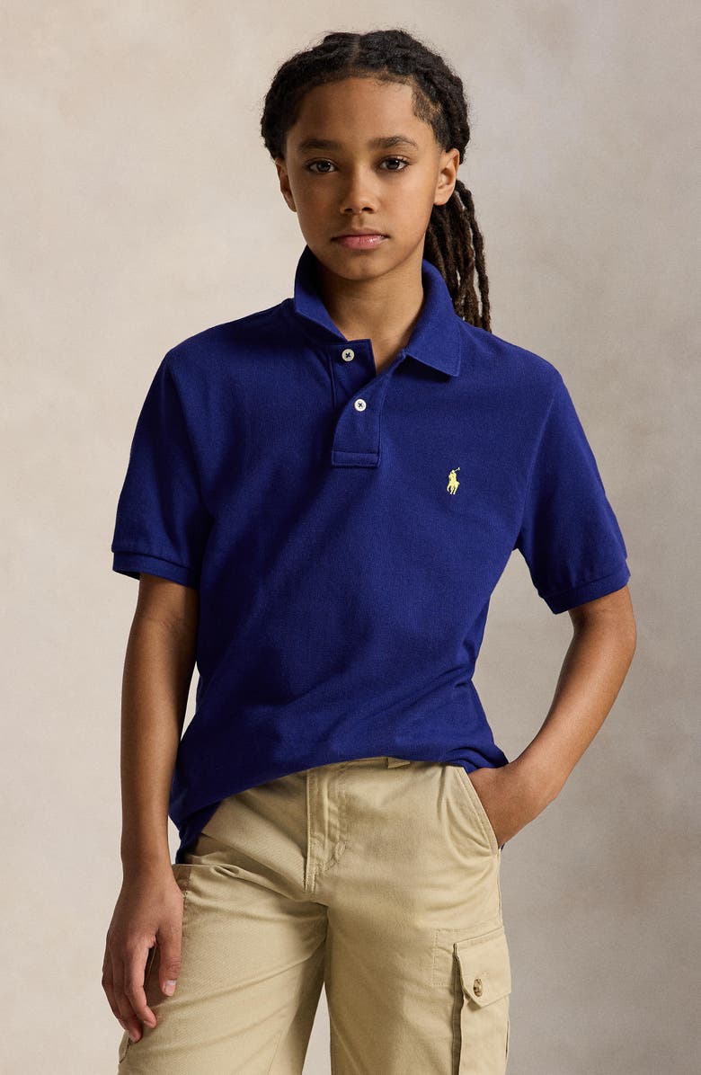 Polo Ralph Lauren Kids' Solid Cotton Piqué Knit Polo, Alternate, color, Blue
