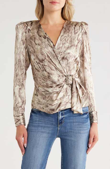 L'AGENCE Bensen Long Sleeve Silk Blend Faux Wrap Top