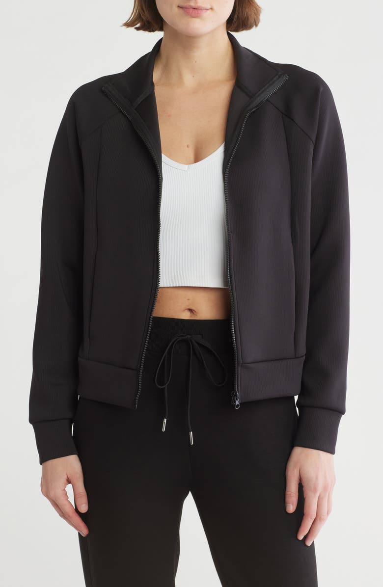 Jessica Simpson Soft Luxe Ribbed Full Zip Yoga Jacket, Main, color, 
