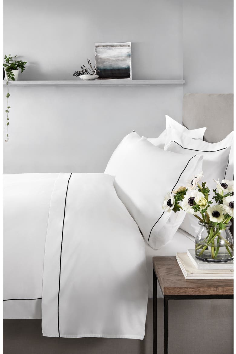 Single Row Cord 200 Thread Count Egyptian Cotton Flat Sheet, Main, color, WHITE/ BLACK