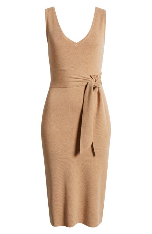 Shop Wayf Martini Sweater Dress With Scarf In Camel