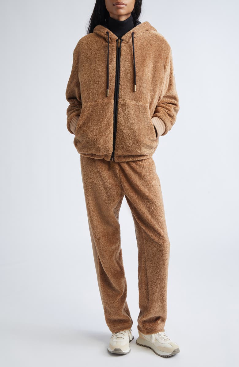 Moncler Mixed Media Fleece Sweatpants, Alternate, color, Warm Taupe
