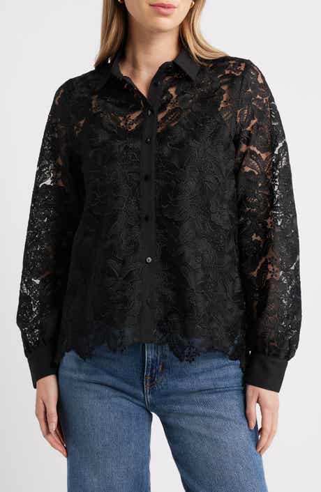 Caslon® Long Sleeve Lace Button Up Shirt