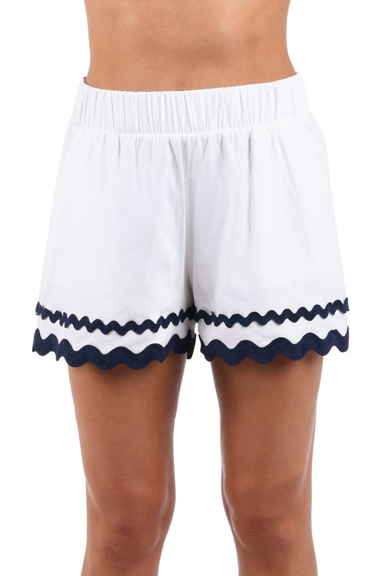 Poolside Rickrack Linen Blend Cover-Up Shorts, Main, color, WHITE