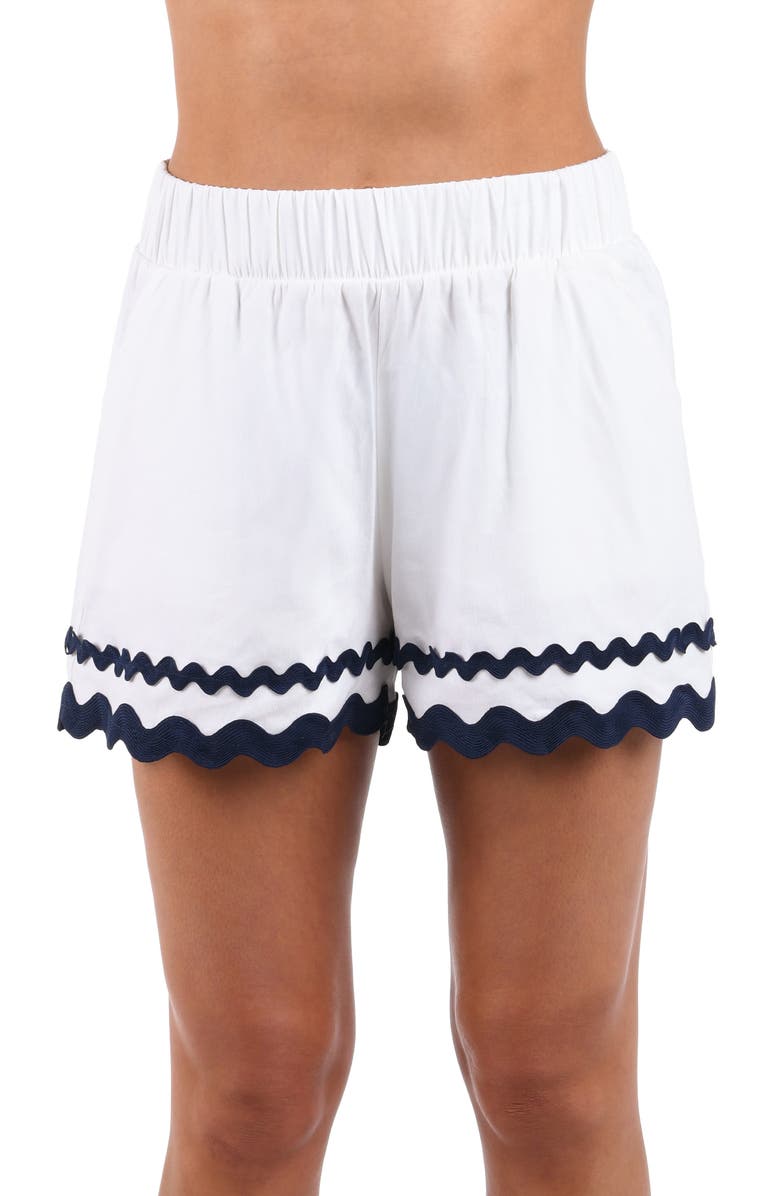 La Blanca Poolside Rickrack Linen Blend Cover-Up Shorts, Main, color, White