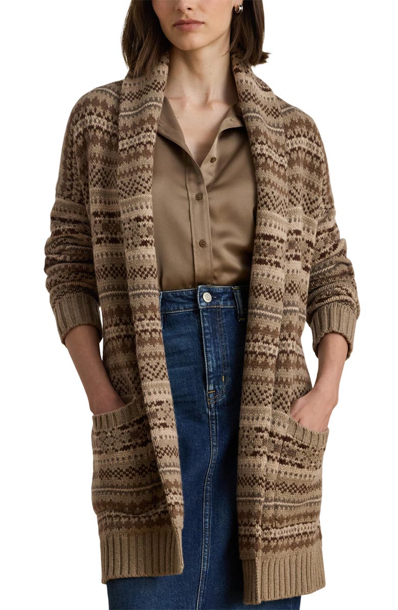 Lauren Ralph Lauren Fair Isle Belted Wool Blend Cardigan, Alternate, color, Adirondack Heather Multi
