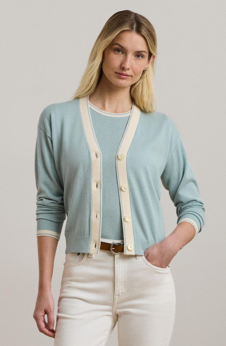 Lauren Ralph Lauren Two-Tone Cotton Blend Cardigan, Alternate, color, 