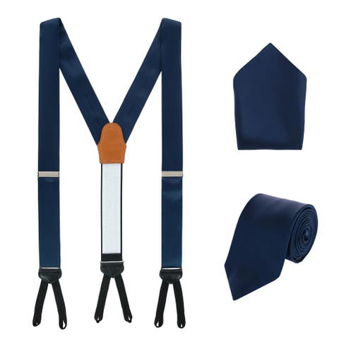 Sutton Solid Color Silk Brace Necktie and Pocket Square Set