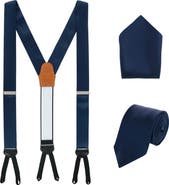 Trafalgar Sutton Solid Color Silk Brace Necktie and Pocket Square Set