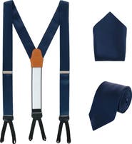 Trafalgar Sutton Solid Color Silk Brace Necktie and Pocket Square Set