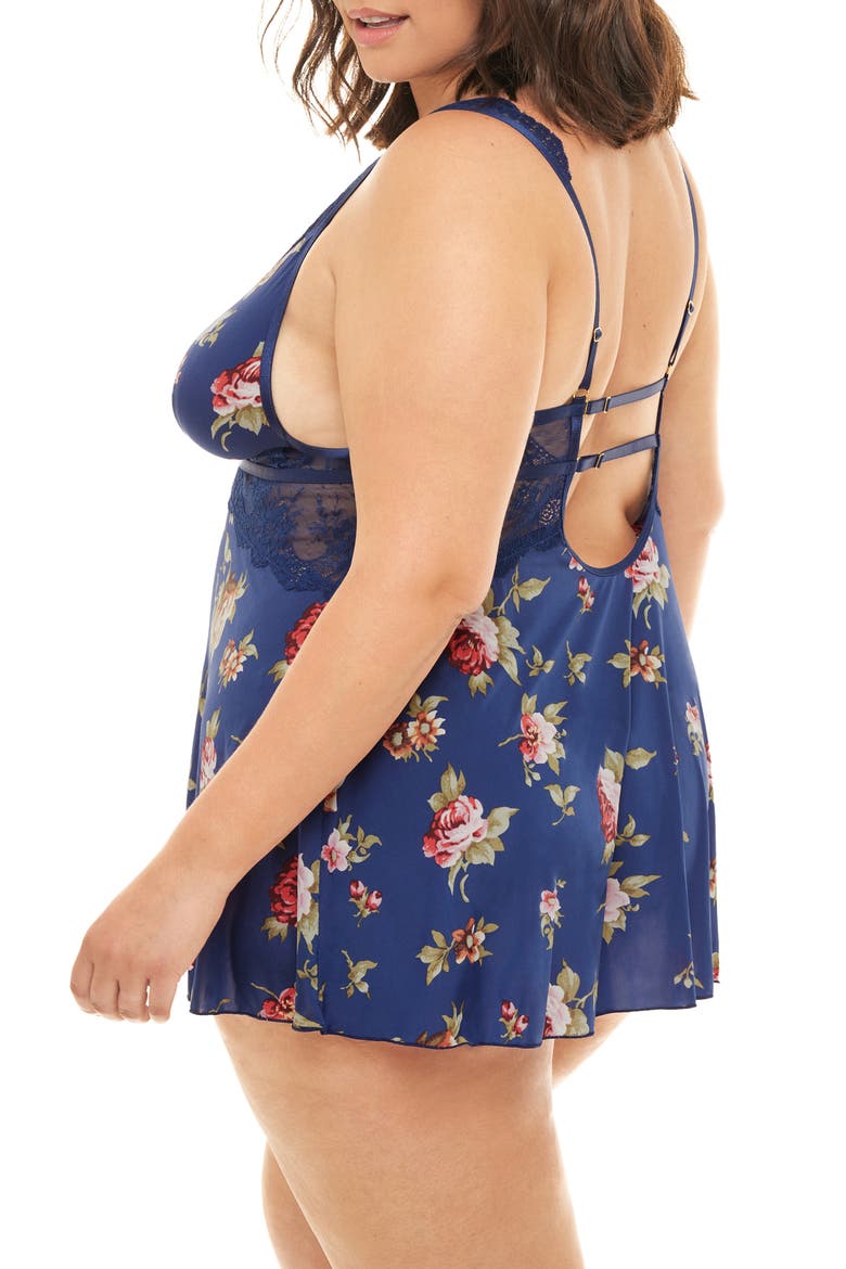 Naeva Floral Print Lace Trim Babydoll Chemise, Alternate, color, ESTATE BLUE SCATTERED ROS