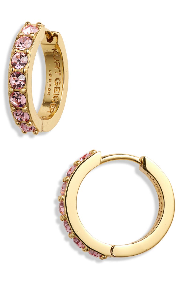 Kurt Geiger London Crystal Huggie Hoop Earrings, Main, color, Pink