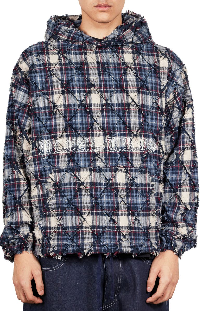 PLEASURES Mystic Flannel Poncho Hoodie, Main, color, Navy