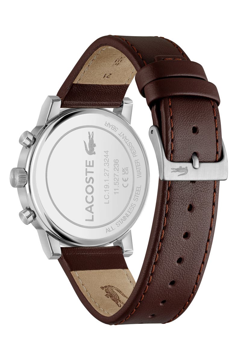 Lacoste Replay Multifunction Leather Strap Watch, 44mm, Alternate, color, 