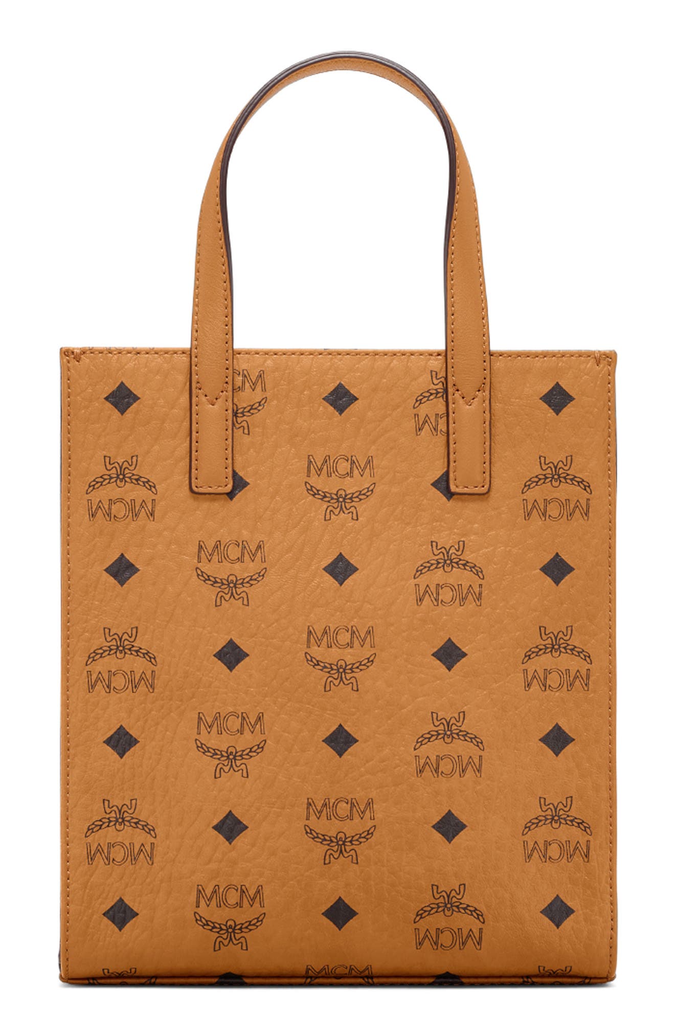 MCM Visetos Coated Canvas Mini Tote, Alternate, color, Cognac