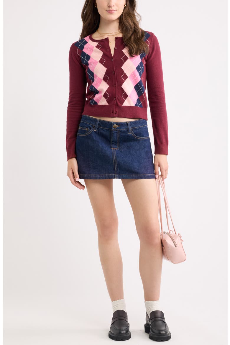 Crewneck Cotton Blend Cardigan, Alternate, color, BURGUNDY ARGYLE