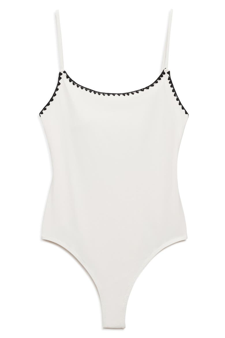 Contrast Trim One-Piece Swimsuit, Alternate, color, WHITE