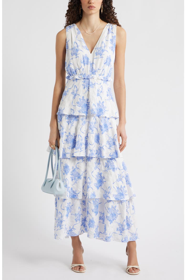 Floral Tiered Maxi Dress, Main, color, IVORY- BLUE ANTOINETTE FLORAL