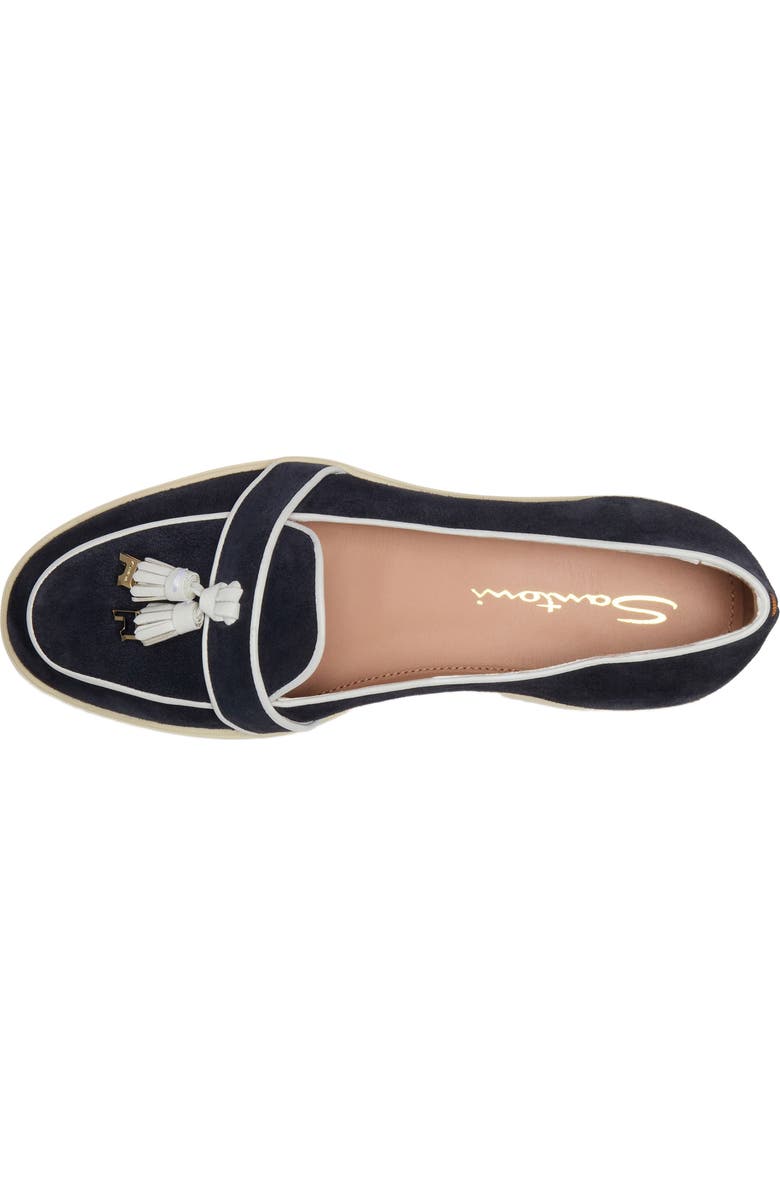 Santoni Women's suede and leather tassel loafer, Alternate, color, Blue