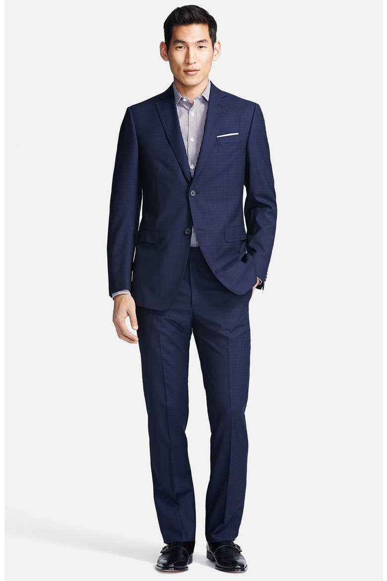 Trim Fit Navy Check Twill Wool Suit, Main, color, NAVY SOLID