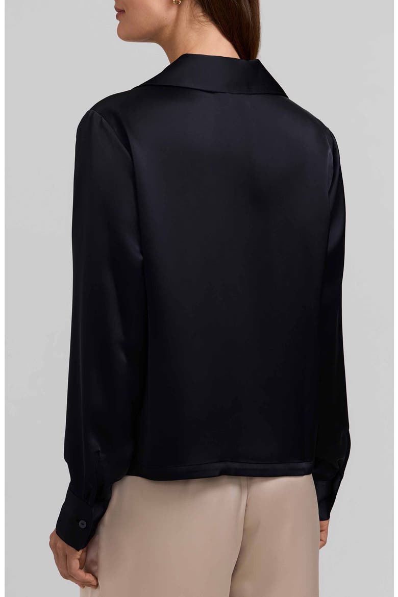 Talia Long Sleeve Satin Polo, Alternate, color, BLACK