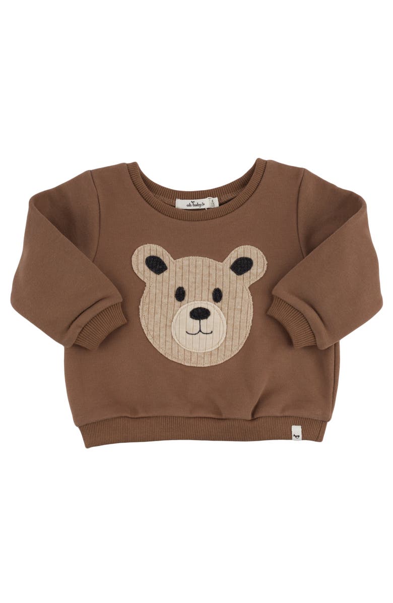 Oh baby! Brand Teddy Bear Face Applique Brooklyn Boxy- Infant, Main, color, Chocolate